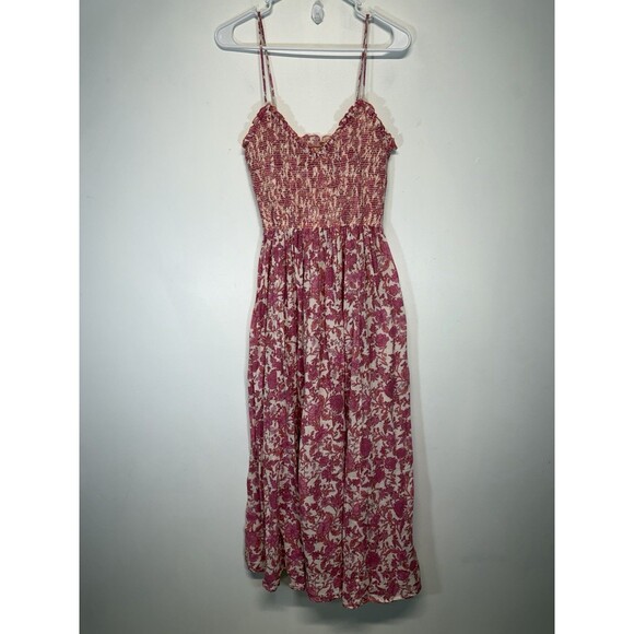 Free People  Women’s Sweet Nothings Midi Dress Women's Pink Floral Cotton Sz S - Picture 6 of 16